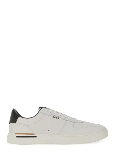 Hugo Boss Leather Trainers With Signature-stripe Details In Multi