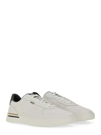 Hugo Boss Leather Trainers With Signature-stripe Details In Multi