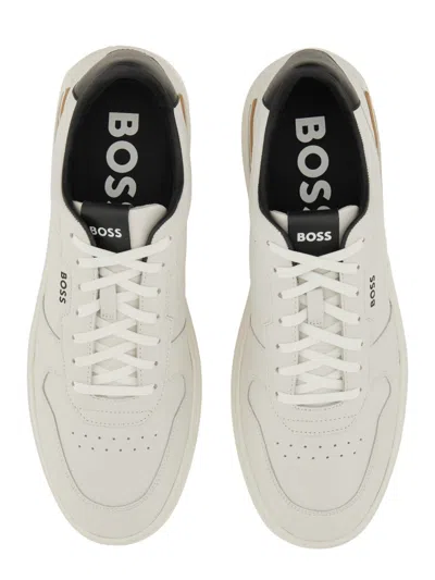 Hugo Boss Leather Trainers With Signature-stripe Details In Multi
