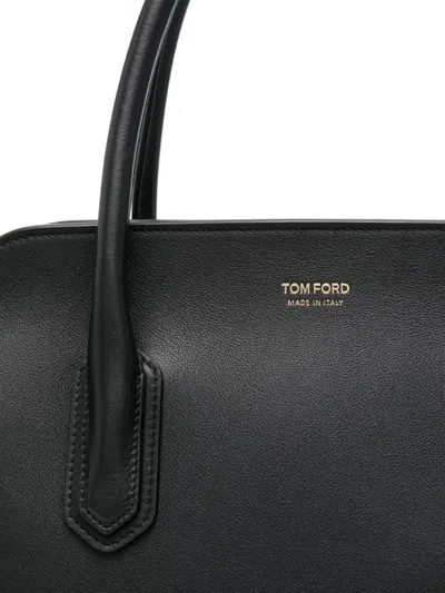 Tom Ford Medium Top Handle In Natural Grain Leather In Black