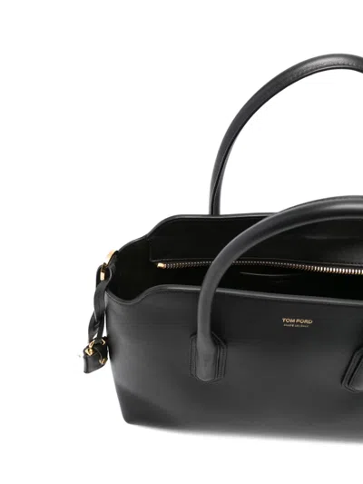 Tom Ford Medium Top Handle In Natural Grain Leather In Black