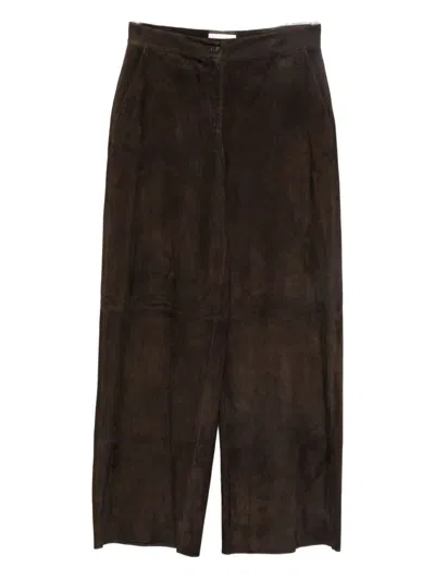 Via Masini 80 Leather Wide-leg Trousers In Black
