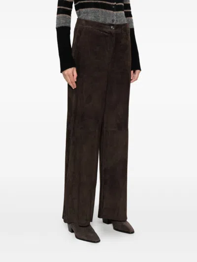 Via Masini 80 Leather Wide-leg Trousers In Black