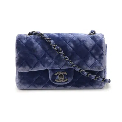 Pre-owned Chanel Velour Mini Matelasse Chain Shoulder Bag In Blue