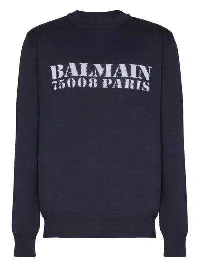 Balmain Branded Sweater In Blue In Black