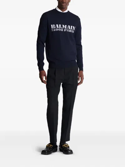 Balmain Branded Sweater In Blue In Black