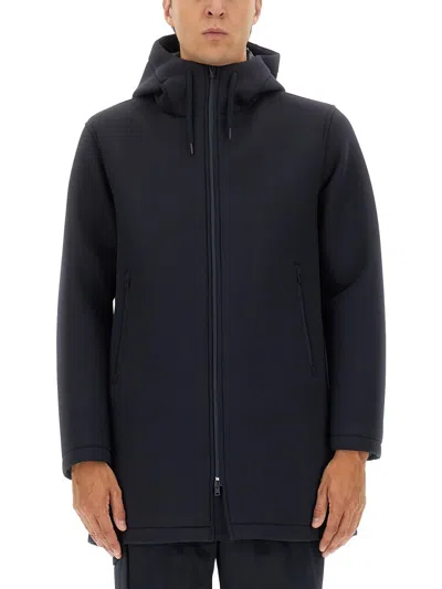 Herno Long Scuba Jacket With Hood And Side Zip Pockets In Black