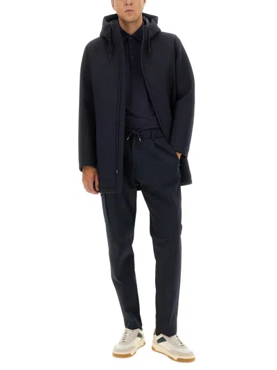 Herno Long Scuba Jacket With Hood And Side Zip Pockets In Black