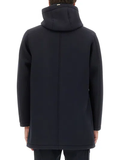 Herno Long Scuba Jacket With Hood And Side Zip Pockets In Black