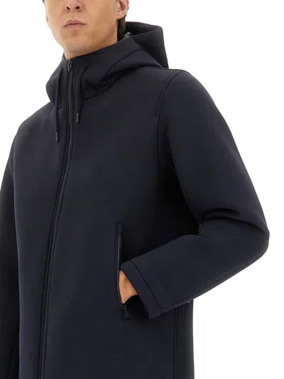 Herno Long Scuba Jacket With Hood And Side Zip Pockets In Black