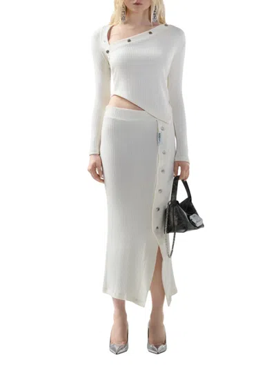 Gcds Long-sleeved Ribbed Top With Snap Buttons In Neutral