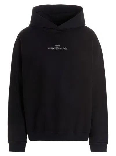Maison Margiela Minimalist Black Hoodie With Upside-down Logo In Black