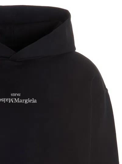 Maison Margiela Minimalist Black Hoodie With Upside-down Logo In Black