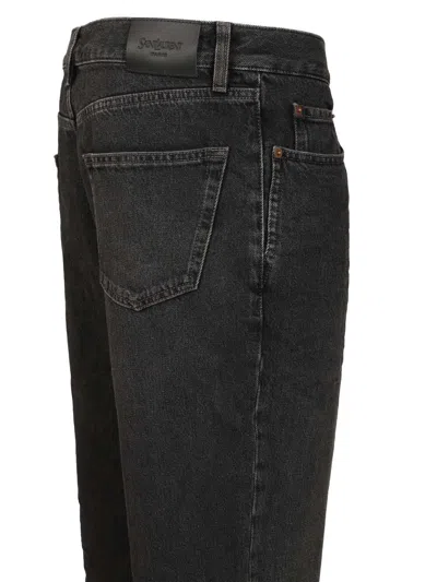 Saint Laurent Mick Black Jeans With Logo Patch On The Rear In Denim Man In Black