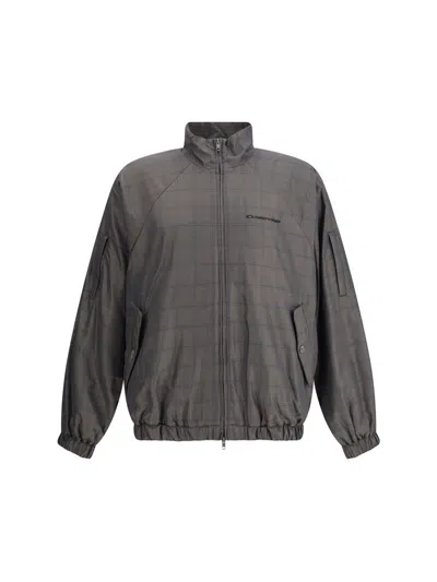 Balenciaga Zipped Jacket With Brown And Blue Checked Motif In Gray