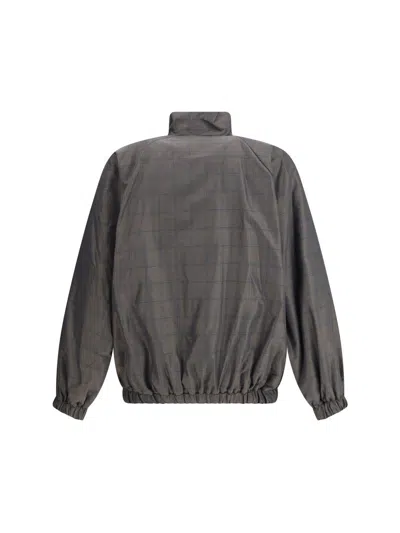 Balenciaga Zipped Jacket With Brown And Blue Checked Motif In Gray