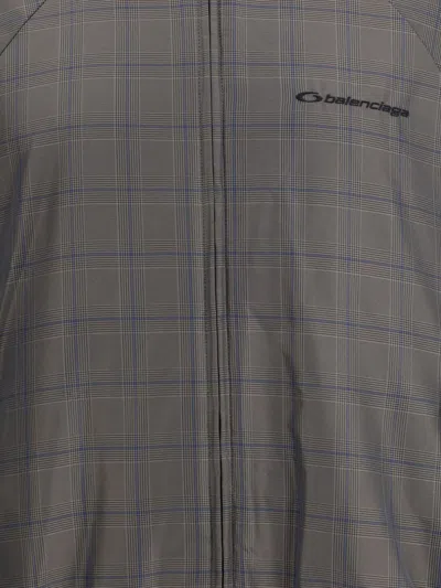 Balenciaga Zipped Jacket With Brown And Blue Checked Motif In Gray