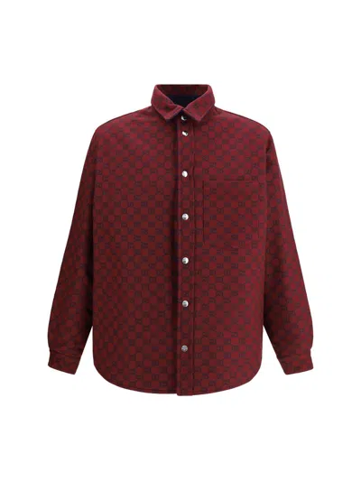 Gucci Blue Jacket With Classic Collar And Reversible Design In Cotton Man In Blue