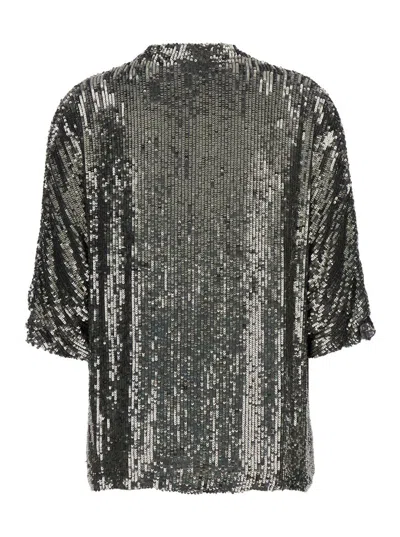 P.a.r.o.s.h Metallic Sequin Blouse With V Neck In Tech Fabric Woman In Gray