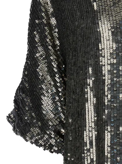P.a.r.o.s.h Metallic Sequin Blouse With V Neck In Tech Fabric Woman In Gray