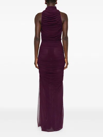 Amen Sleeveless Purple Mesh Draped Dress In Brown