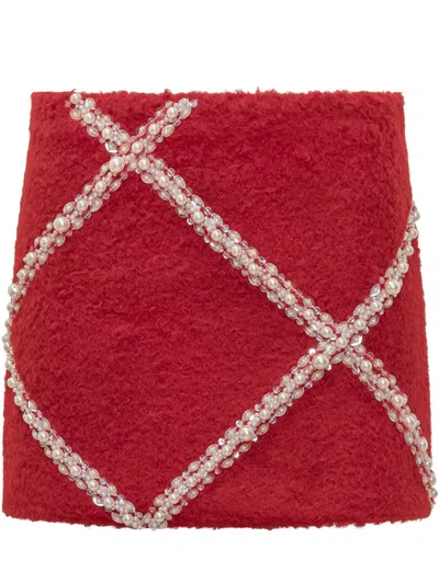 Des_phemmes Pearl-embellished Mini Skirt In Red