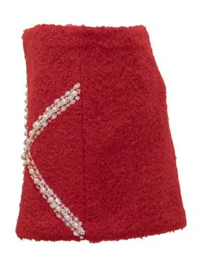 Des_phemmes Pearl-embellished Mini Skirt In Red