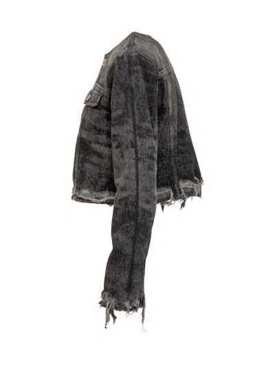 Diesel Grey Jacket With Round Neck And Frayed Edges In Cotton Blend Woman In Gray