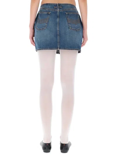 Jean Paul Gaultier Denim Miniskirt With Double Vertical Silver Zippers In Blue