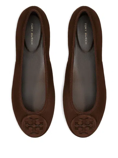 Tory Burch Brown Suede Minnie Ballerinas In Brown