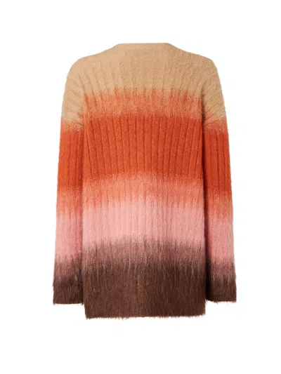 Fendi Gradient Knit Cardigan Featuring Front Pockets In Pink