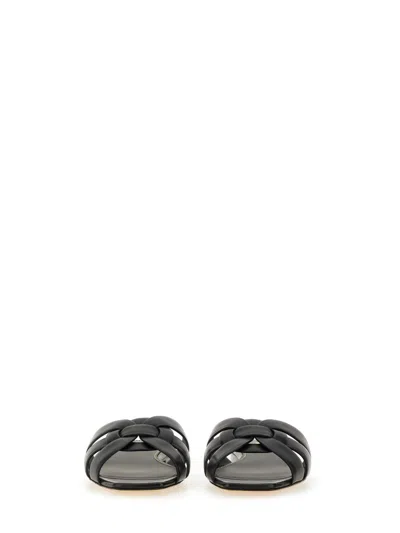 Saint Laurent Tribute Leather Flat Sandals In Black