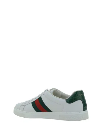 Gucci Ace Leather Sneakers With Lateral Web Band In White