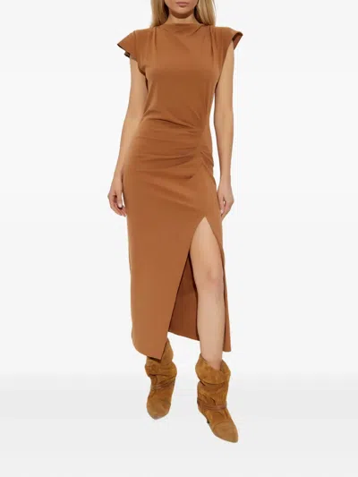 Isabel Marant Nadela Midi Dress With Side Slit In Brown
