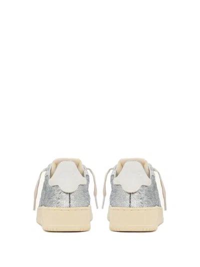 Autry Dallas Low Sparkling Sneakers In Silver And White Sequins Shoes In Gray