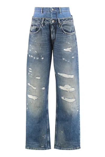 Dolce & Gabbana Wide-leg Trousers With Five Pockets And Belt Loops In Blue