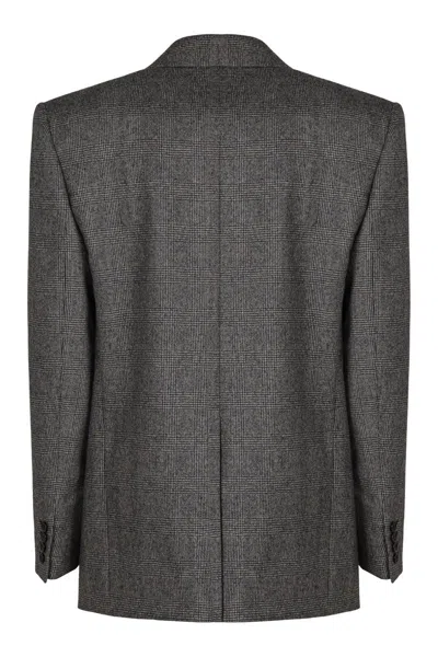 Saint Laurent Flannel Jacket Made Of Wool In Prince Of Wales In Gray