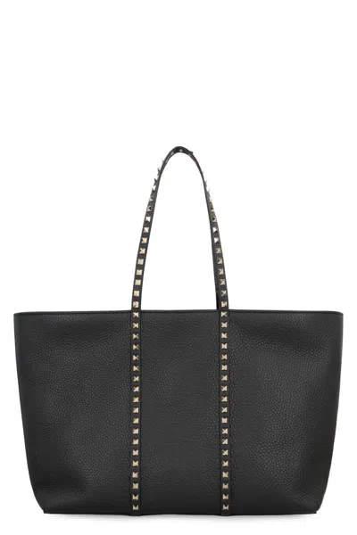 Valentino Rockstud Leather Tote Bag In Blue