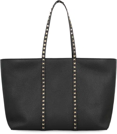 Valentino Rockstud Leather Tote Bag In Blue