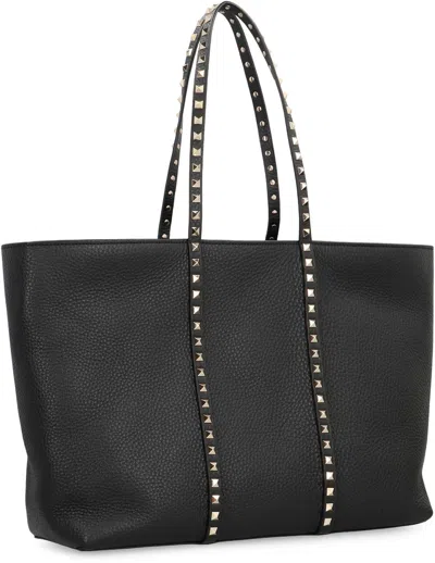Valentino Rockstud Leather Tote Bag In Blue