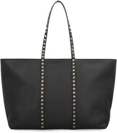 Valentino Rockstud Leather Tote Bag In Blue