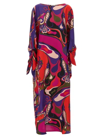 Pucci Floral Print Long Kaftan Bow Detail In Multi