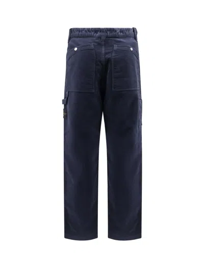 Stone Island Soft Velvet Trousers With Pockets And Loops In Blue