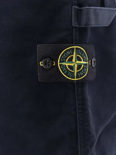 Stone Island Soft Velvet Trousers With Pockets And Loops In Blue
