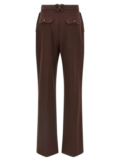 Elisabetta Franchi Bordeaux Pants With Jewel Button Embellishments And Pences In Tech Fabric Stretch Woman In Brown