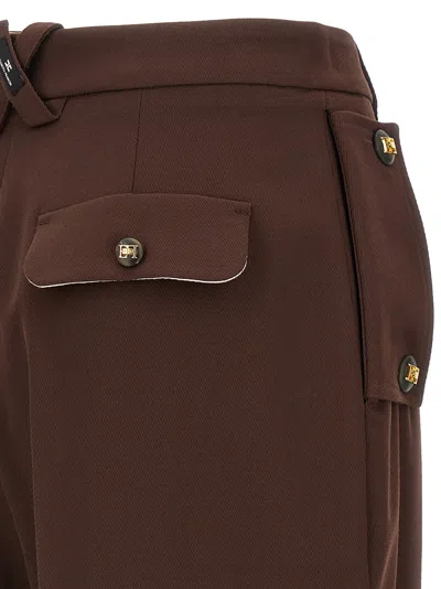 Elisabetta Franchi Bordeaux Pants With Jewel Button Embellishments And Pences In Tech Fabric Stretch Woman In Brown