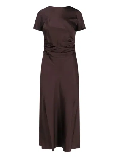 Staud Marcel Ruched Stretch-silk Charmeuse Midi Dress In Burgundy