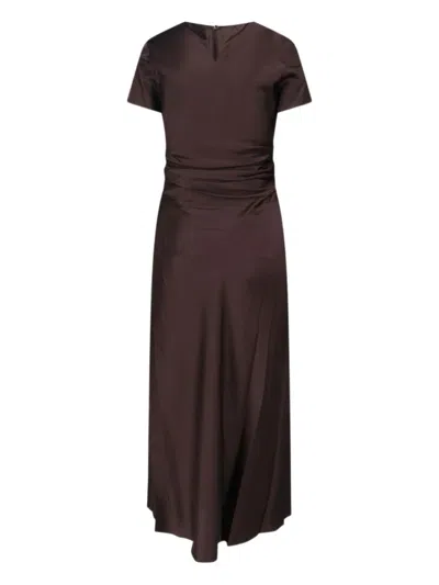 Staud Marcel Ruched Stretch-silk Charmeuse Midi Dress In Burgundy