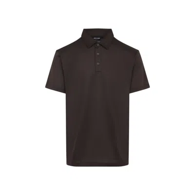 Giorgio Armani Silk Cotton Polo Shirt With Regular Fit In Brown