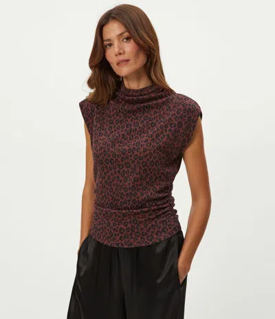 Michael Stars Amara Leopard Print Power Shoulder Tee In Brown